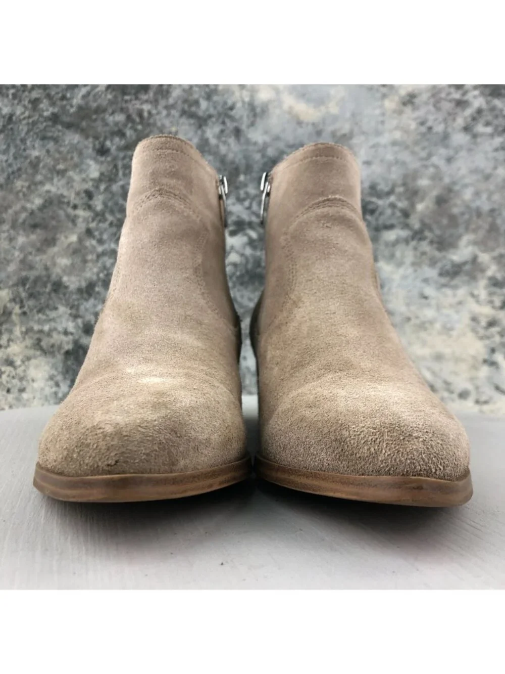 Nine West Women's Size 6M Javan Beige Leather Side Zip Ankle Booties Boots